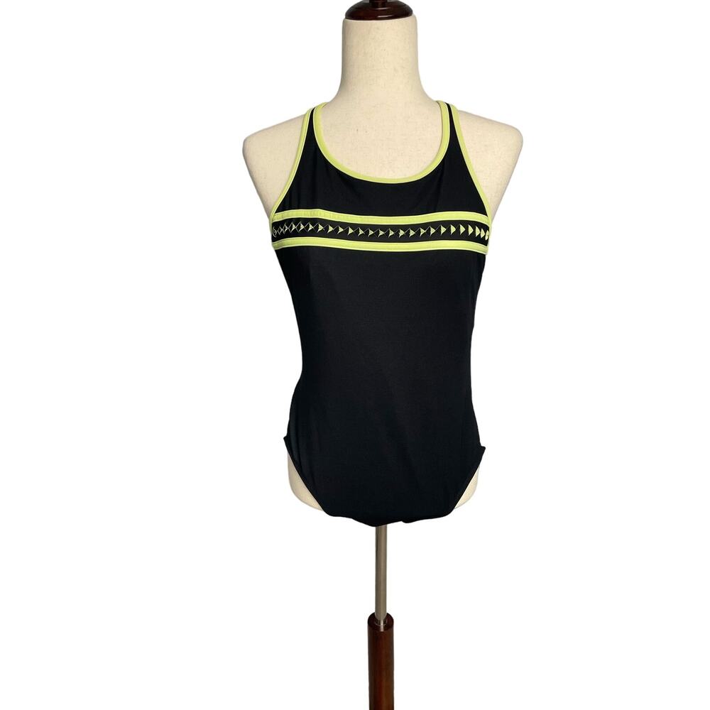 Miraclesuit black green diamond texture pattern swimsuit slimming womens size 14